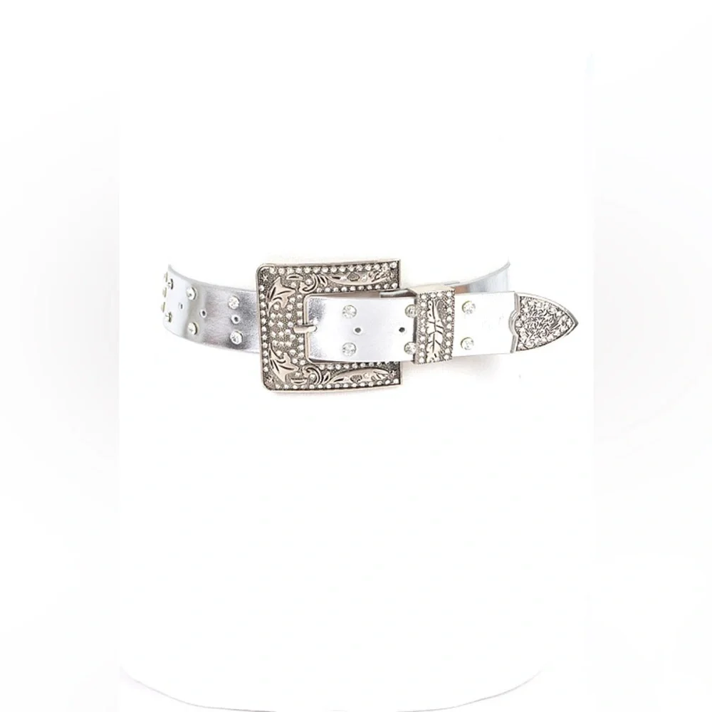 Plus Size Vegan Leather Black Studded Statement Belt